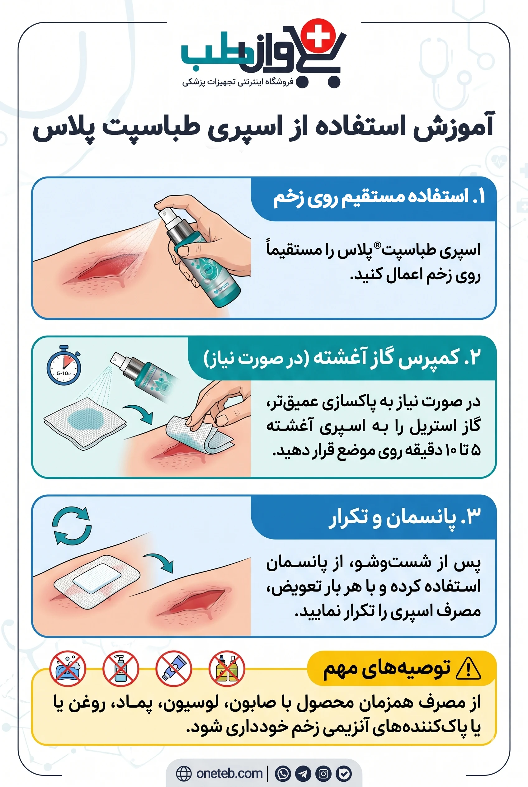 نحوه استفاده از اسپری درمان زخم طباسپت پلاس
